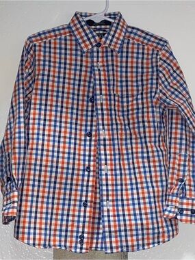 Nordstrom Orange, Blue & White Plaid Button-Down Shirt